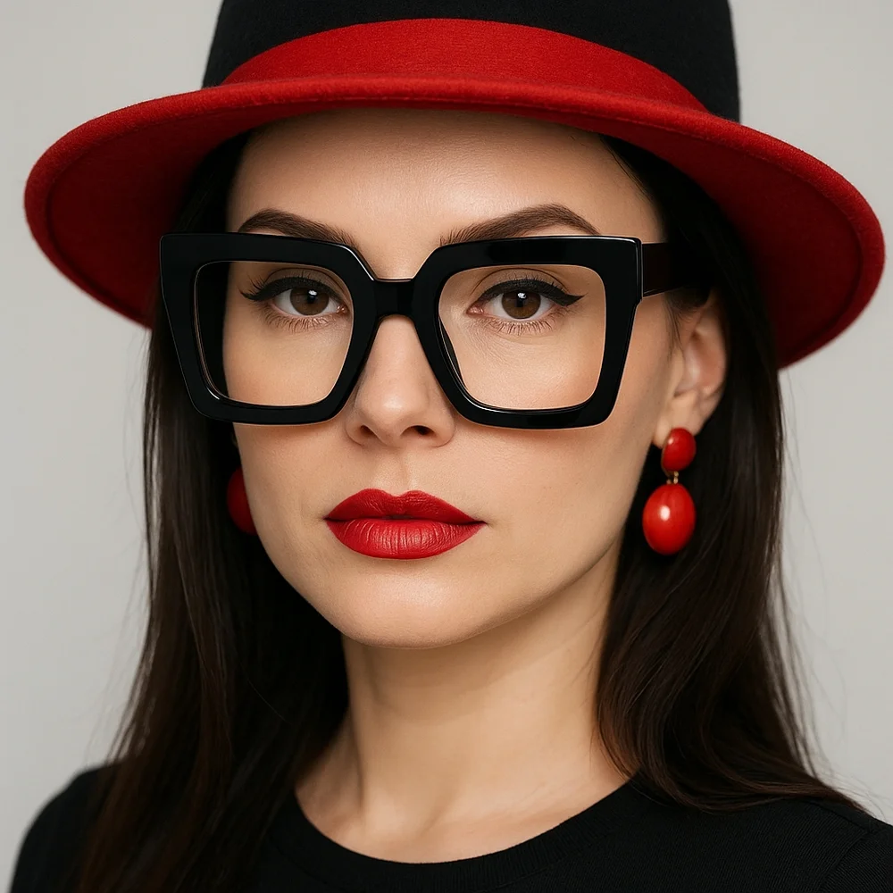 Oversized Black Square Eyeglasses – Bold Retro Statement Frames - Picture 3 of 6